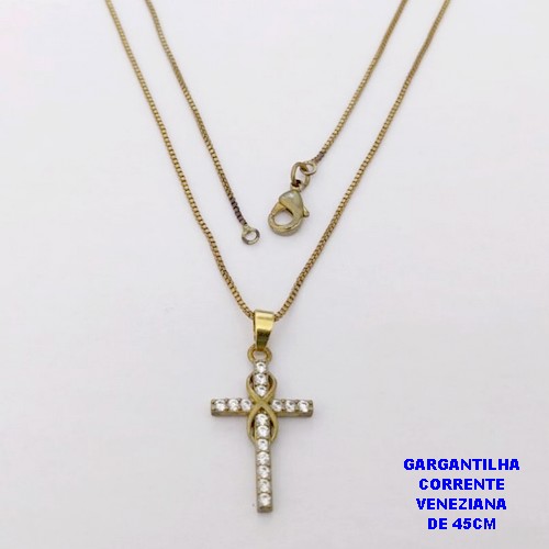 GARGANTILHA NO BRUTO PRONTO PARA O BANHO(CX )-GARGANTILHA COM CORRENTE VENEZIANA DE 45CMCOM FECHO LAGOSTA( PINGENTE DE 2X1,5MM)/ PESO 2.5GR -BRU29021