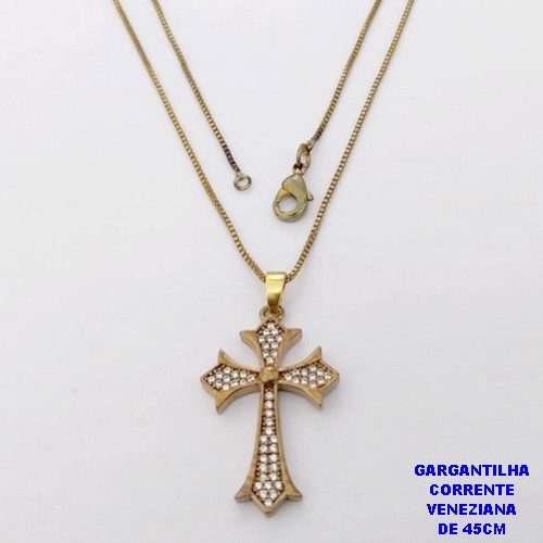 GARGANTILHA NO BRUTO PRONTO PARA O BANHO(CX )-GARGANTILHA COM CORRENTE VENEZIANA DE 45CMCOM FECHO LAGOSTA( PINGENTE DE 2,5X1,5MM)/ PESO 3.7GR -BRU29022