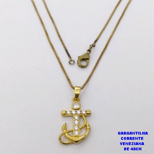 GARGANTILHA NO BRUTO PRONTO PARA O BANHO(CX )-GARGANTILHA COM CORRENTE VENEZIANA DE 45CMCOM FECHO LAGOSTA( PINGENTE DE 1,5MM)/ PESO 3GR -BRU29024