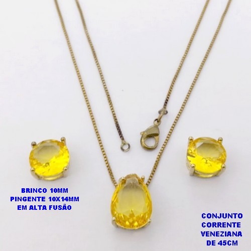 CONJUNTO NO BRUTO PRONTO PARA O BANHO(POTE )COM CORRENTE VENEZIANA DE 45CM / BRINCO E PINGENTE COM PEDRA DE " ZIRCONIA " COM BASE EM ALTA FUSÃO " 10X14MM " / PESO 5.9GR - BRU29039