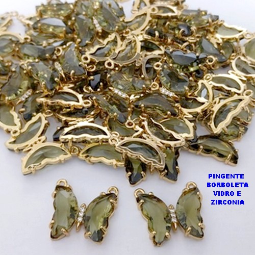 PINGENTE NO BRUTO PRONTO PARA O BANHO(CX.127) .PINGENTE DE BORBOLETA EM VIDRO E ZIRCONIA / TAMANHO 2X1,5CM -( PESO 2.2GR(VENDIDA POR UNIDADE) - BRU29047