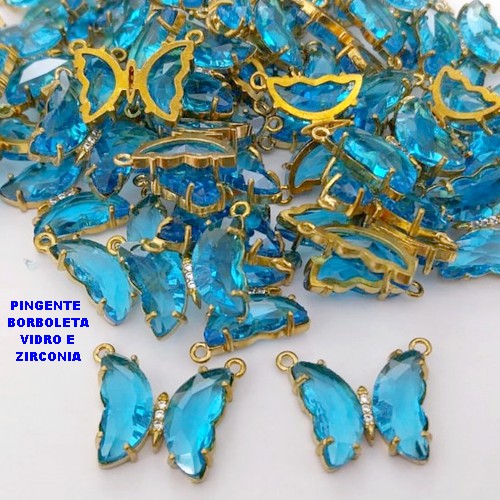 PINGENTE NO BRUTO PRONTO PARA O BANHO(CX.127) . )PINGENTE DE BORBOLETA EM VIDRO E ZIRCONIA / TAMANHO 2X1,5CM -( PESO 2.2GR(VENDIDA POR UNIDADE) - BRU29048