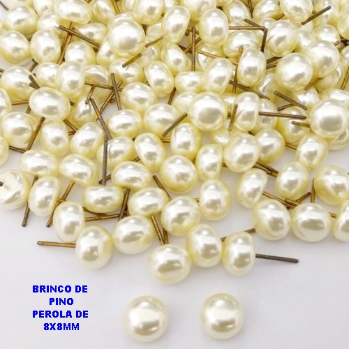 BRINCO NO BRUTO PRONTO PARA O BANHO(POTE)(AV)- BRINCO DE PINO 100% LATÃO COM PEROLA DE 8MM- PESO TOTAL 0,07GR - BRU29049