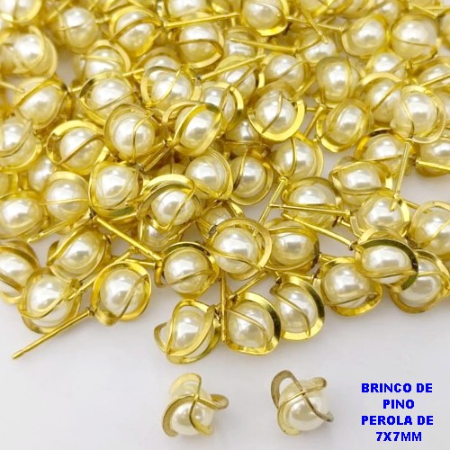 BRINCO NO BRUTO PRONTO PARA O BANHO(POTE)(AV)- BRINCO DE PINO 100% LATÃO COM PEROLA DE 7MM- PESO TOTAL 0,06GR - BRU29052