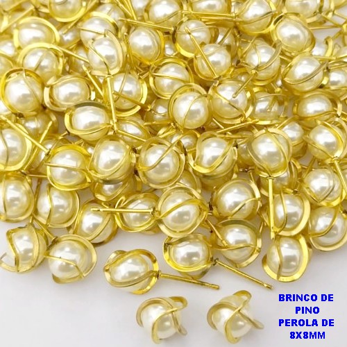 BRINCO NO BRUTO PRONTO PARA O BANHO(POTE)(AV)- BRINCO DE PINO 100% LATÃO COM PEROLA DE 8MM- PESO TOTAL 0,08GR - BRU29053