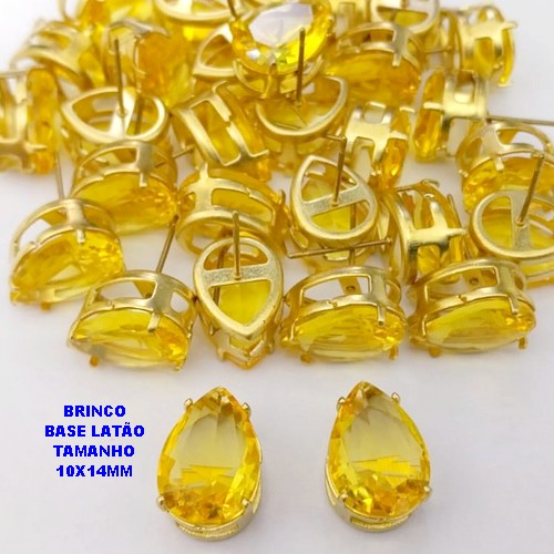 BRINCO NO BRUTO PRONTO PARA O BANHO(POTE)- BRINCO DE PINO 100% LATÃO COM ZIRCONIA " 10X14MM " PESO 2.7GR - BRU29054