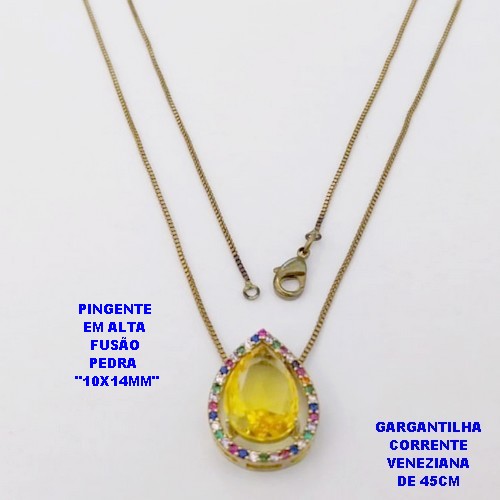 GARGANTILHA NO BRUTO PRONTO PARA O BANHO(POTE)- CORRENTE VENEZIANA DE 45CM PINGENTE COM BASE EM ALTA FUSÃO COM ZIRCONIA " 10X14MM " PESO 3.3GR - BRU29058