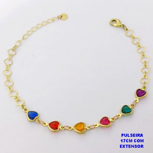 PULSEIRA NO BRUTO PRONTO PARA O BANHO(AV)(CX195 ) PULSEIRA LUXO TODA EM CORAÇÃO -TAMANHO 17CM+EXTENSOR COM FECHO LAGOSTA- PESO 2.1GR - BRU29059