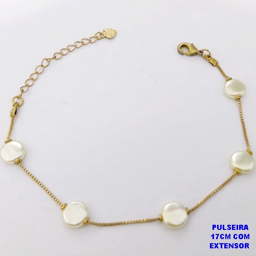PULSEIRA NO BRUTO PRONTO PARA O BANHO(AV)(CX195 ) PULSEIRA CORRENTE VENEZIANA COM PEROLAS -TAMANHO 17CM+EXTENSOR COM FECHO LAGOSTA- PESO 1.9GR - BRU29061