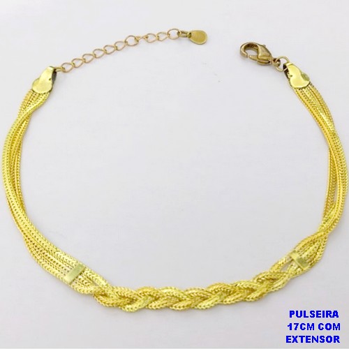 PULSEIRA NO BRUTO PRONTO PARA O BANHO(AV)(CX195 ) PULSEIRA FITA -TAMANHO 17CM+EXTENSOR COM FECHO LAGOSTA- PESO 3.2GR - BRU29063
