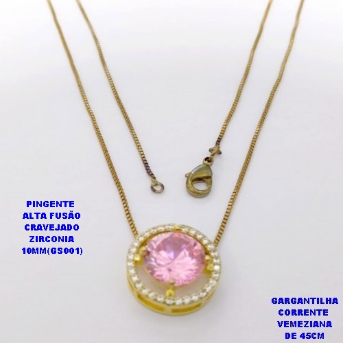 GARGANTILHA NO BRUTO PRONTO PARA O BANHO(POTE) GARGANTILHA COM CORRENTE VENEZIANA DE 45CM - PINGENTE EM ALTA FUSÃO CRAVEJADO E ("ZIRCONIA 10X10MM GS001")- PESO 4.7GR - BRU29067