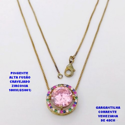 GARGANTILHA NO BRUTO PRONTO PARA O BANHO(POTE) GARGANTILHA COM CORRENTE VENEZIANA DE 45CM - PINGENTE EM ALTA FUSÃO CRAVEJADO E ("ZIRCONIA 10X10MM GS001")- PESO 4.7GR - BRU29068