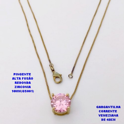 GARGANTILHA NO BRUTO PRONTO PARA O BANHO(POTE) GARGANTILHA COM CORRENTE VENEZIANA DE 45CM - PINGENTE EM ALTA FUSÃO E ("ZIRCONIA 10X10MM GS001")- PESO 3.9GR - BRU29070