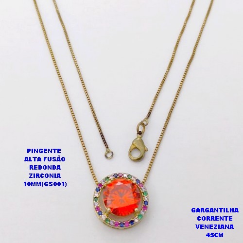 GARGANTILHA NO BRUTO PRONTO PARA O BANHO(POTE) GARGANTILHA COM CORRENTE VENEZIANA DE 45CM - PINGENTE EM ALTA FUSÃO CRAVEJADO E ("ZIRCONIA 10X10MM GS001")- PESO 4.7GR - BRU29071