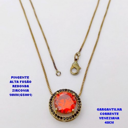 GARGANTILHA NO BRUTO PRONTO PARA O BANHO(POTE) GARGANTILHA COM CORRENTE VENEZIANA DE 45CM - PINGENTE EM ALTA FUSÃO CRAVEJADO E ("ZIRCONIA 10X10MM GS001")- PESO 4.7GR - BRU29073