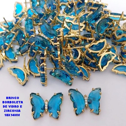 BRINCO NO BRUTO PRONTO PARA O BANHO(CX ). BRINCO DE PINO BORBOLETA EM VIDRO E ZIRCONIA / TAMANHO 18X14MM -( PESO 3.6GR - BRU29079