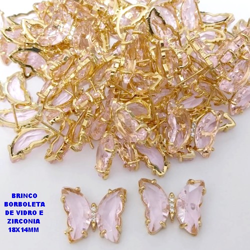 BRINCO NO BRUTO PRONTO PARA O BANHO(CX ). BRINCO DE PINO BORBOLETA EM VIDRO E ZIRCONIA / TAMANHO 18X14MM -( PESO 3.6GR - BRU29080
