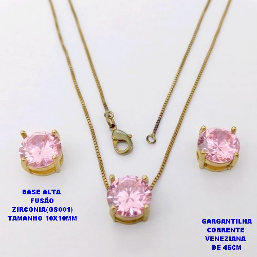 CONJUNTO NO BRUTO PRONTO PARA O BANHO(POTE) CONJUNTO COM CORRENTE VENEZIANA DE 45CM / BRINCO E PINGENTE COM BASE EM ALTA FUSÃO( "ZIRCONIA GS001 ")" 10X10MM" / PESO 8.2GR - BRU29087