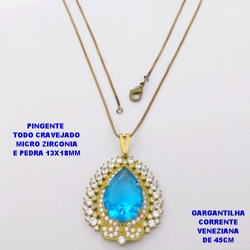 GARGANTILHA NO BRUTO PRONTO PARA O BANHO (CX.137) -CORRENTE VENEZIANA DE 45CM E PINGENTE TODO CRAVEJADO COM PEDRA 13X18MM - PESO TOTAL 8.9GR - BRU29129