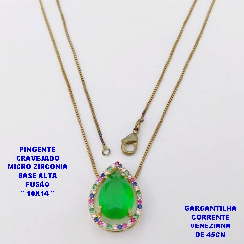 GARGANTILHA NO BRUTO PRONTO PARA O BANHO(POTE) GARGANTILHA COM CORRENTE VENEZIANA DE 45CM - PINGENTE EM ALTA FUSÃO CRAVEJADO E (" PEDRA 10X14MM ")- PESO 3.9GR - BRU29143