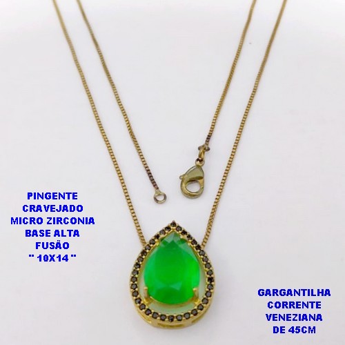 GARGANTILHA NO BRUTO PRONTO PARA O BANHO(POTE) GARGANTILHA COM CORRENTE VENEZIANA DE 45CM - PINGENTE EM ALTA FUSÃO CRAVEJADO E (" PEDRA 10X14MM ")- PESO 3.9GR - BRU29144
