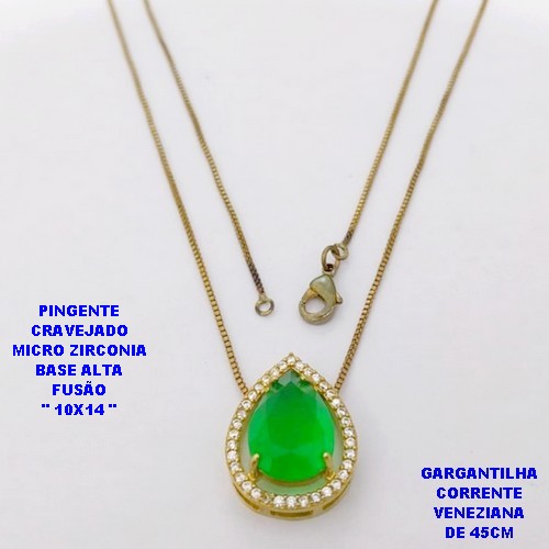 GARGANTILHA NO BRUTO PRONTO PARA O BANHO(POTE) GARGANTILHA COM CORRENTE VENEZIANA DE 45CM - PINGENTE EM ALTA FUSÃO CRAVEJADO E (" PEDRA 10X14MM ")- PESO 3.9GR - BRU29145