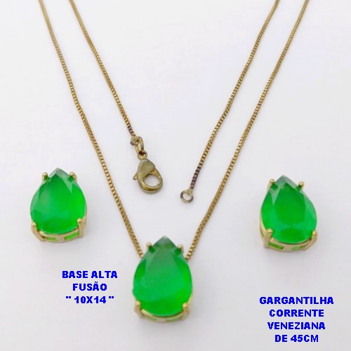 CONJUNTO NO BRUTO PRONTO PARA O BANHO(POTE) CONJUNTO COM CORRENTE VENEZIANA DE 45CM - PINGENTE EM ALTA FUSÃO E (" PEDRA 10X14MM ")- PESO 5.9GR - BRU29150
