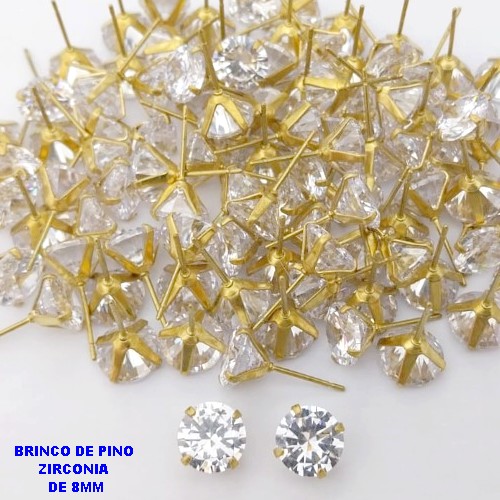 BRINCO NO BRUTO PRONTO PARA O BANHO(AV)(CX195 ) BRINCO DE PINO COM ZIRCONIA DE 8X8MM -PESO 0,9GR BRU29178