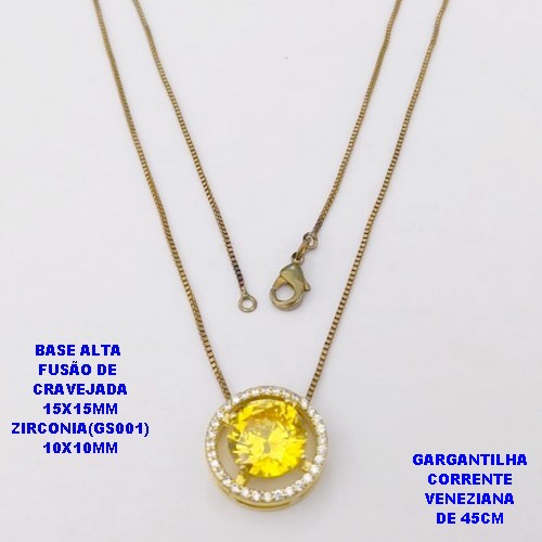 GARGANTILHA NO BRUTO PRONTO PARA O BANHO(POTE) GARGANTILHA COM CORRENTE VENEZIANA DE 45CM - PINGENTE EM ALTA FUSÃO CRAVEJADO E ("ZIRCONIA 10X10MM GS001")- PESO 4.7GR - BRU29180