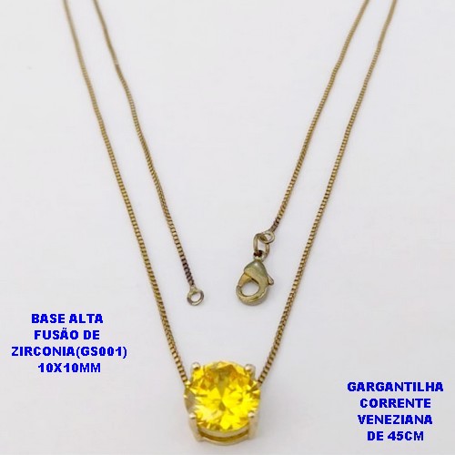 GARGANTILHA NO BRUTO PRONTO PARA O BANHO(POTE) GARGANTILHA COM CORRENTE VENEZIANA DE 45CM - PINGENTE EM ALTA FUSÃO E ("ZIRCONIA 10X10MM GS001")- PESO 4.7GR - BRU29182