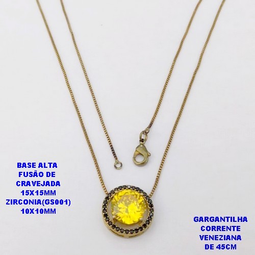 GARGANTILHA NO BRUTO PRONTO PARA O BANHO(POTE) GARGANTILHA COM CORRENTE VENEZIANA DE 45CM - PINGENTE EM ALTA FUSÃO CRAVEJADO E ("ZIRCONIA 10X10MM GS001")- PESO 4.7GR - BRU29181