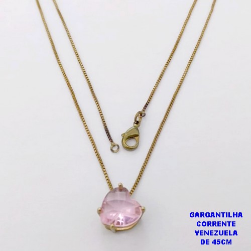 GARGANTILHA NO BRUTO PRONTO PARA O BANHO(POTE) GARGANTILHA COM CORRENTE VENEZIANA DE 45CM - PINGENTE EM ALTA FUSÃO E ("ZIRCONIA 10X10MM RISCADA ESPECIAL)- PESO 2.9GR - BRU29187