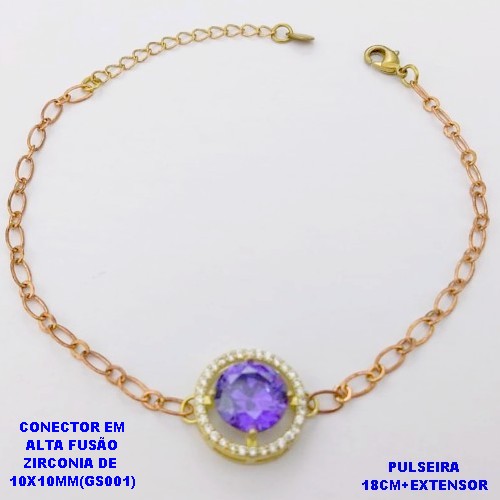 PULSEIRA NO BRUTO PRONTO PARA O BANHO(POTE) PULSEIRA 1X1 ELLO BATIDO LARGURA 0,3MM/ CONECTOR COM BASE EM ALTA FUSÃO( "ZIRCONIA GS001 ")" 10X10MM" / PESO 4.3GR - BRU29198