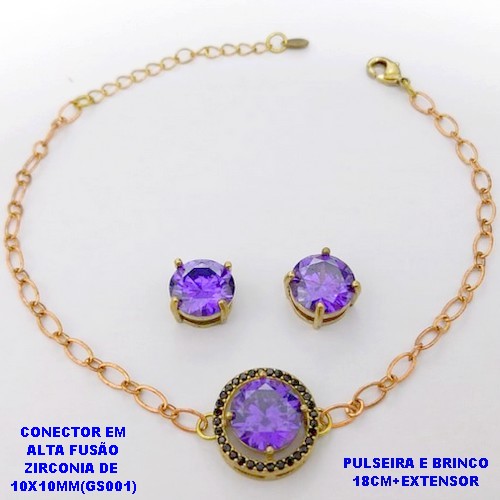 CONJUNTO NO BRUTO PRONTO PARA O BANHO(POTE) PULSEIRA 1X1 ELLO BATIDO LARGURA 0,3MM E BRINCO 10X10MM/ CONECTOR COM BASE EM ALTA FUSÃO( "ZIRCONIA GS001 ")" 10X10MM" / PESO 7.9GR - BRU29200