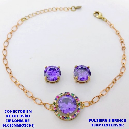 CONJUNTO NO BRUTO PRONTO PARA O BANHO(POTE) PULSEIRA 1X1 ELLO BATIDO LARGURA 0,3MM E BRINCO 10X10MM/ CONECTOR COM BASE EM ALTA FUSÃO( "ZIRCONIA GS001 ")" 10X10MM" / PESO 7.9GR - BRU29201