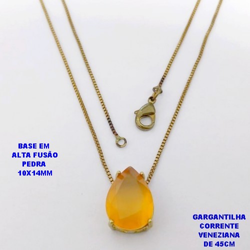 GARGANTILHA NO BRUTO PRONTO PARA O BANHO(POTE) GARGANTILHA COM CORRENTE VENEZIANA DE 45CM - PINGENTE EM ALTA FUSÃO E (" PEDRA 10X14MM " )- PESO 2.9GR - BRU29203