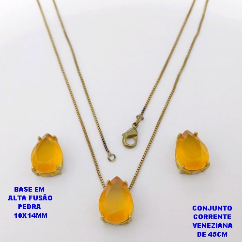 CONJUNTO NO BRUTO PRONTO PARA O BANHO(POTE) CONJUNTO COM CORRENTE VENEZIANA DE 45CM - PINGENTE EM ALTA FUSÃO E (" PEDRA 10X14MM " )- PESO 5.4GR - BRU29204