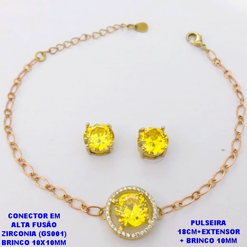 CONJUNTO NO BRUTO PRONTO PARA O BANHO(POTE) PULSEIRA 1X1 ELLO BATIDO LARGURA 0,3MM E BRINCO 10X10MM/ CONECTOR COM BASE EM ALTA FUSÃO( "ZIRCONIA GS001 ")" 10X10MM" / PESO 7.9GR - BRU29207