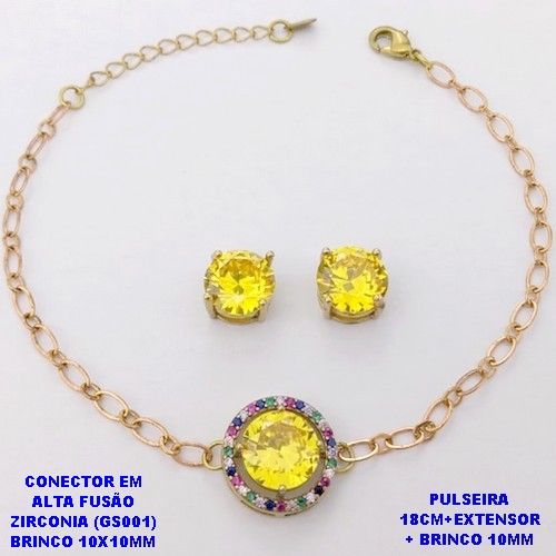 CONJUNTO NO BRUTO PRONTO PARA O BANHO(POTE) PULSEIRA 1X1 ELLO BATIDO LARGURA 0,3MM E BRINCO 10X10MM/ CONECTOR COM BASE EM ALTA FUSÃO( "ZIRCONIA GS001 ")" 10X10MM" / PESO 7.9GR - BRU29208