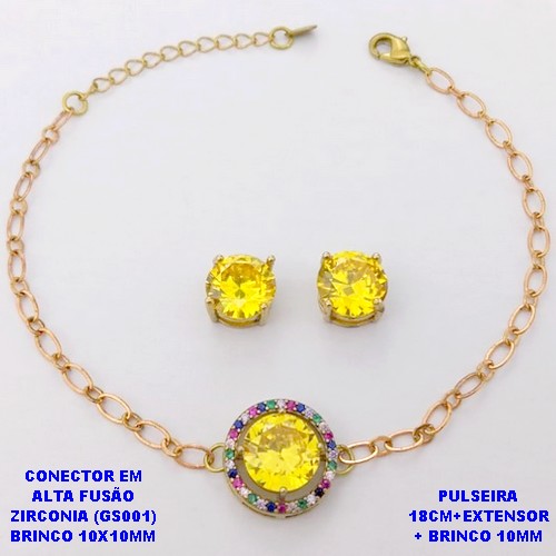 CONJUNTO NO BRUTO PRONTO PARA O BANHO(POTE) PULSEIRA 1X1 ELLO BATIDO LARGURA 0,3MM E BRINCO 10X10MM/ CONECTOR COM BASE EM ALTA FUSÃO( "ZIRCONIA GS001 ")" 10X10MM" / PESO 7.9GR - BRU29209