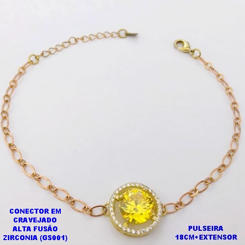 PULSEIRA NO BRUTO PRONTO PARA O BANHO(POTE) PULSEIRA 1X1 ELLO BATIDO LARGURA 0,3MM / CONECTOR COM BASE EM ALTA FUSÃO( "ZIRCONIA GS001 ")" 10X10MM" / PESO 4.2GR - BRU29210