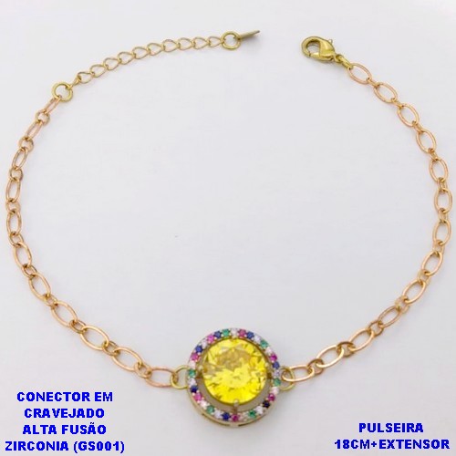 PULSEIRA NO BRUTO PRONTO PARA O BANHO(POTE) PULSEIRA 1X1 ELLO BATIDO LARGURA 0,3MM / CONECTOR COM BASE EM ALTA FUSÃO( "ZIRCONIA GS001 ")" 10X10MM" / PESO 4.2GR - BRU29211