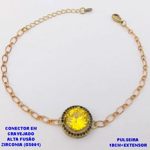 PULSEIRA NO BRUTO PRONTO PARA O BANHO(POTE) PULSEIRA 1X1 ELLO BATIDO LARGURA 0,3MM / CONECTOR COM BASE EM ALTA FUSÃO( "ZIRCONIA GS001 ")" 10X10MM" / PESO 4.2GR - BRU29212