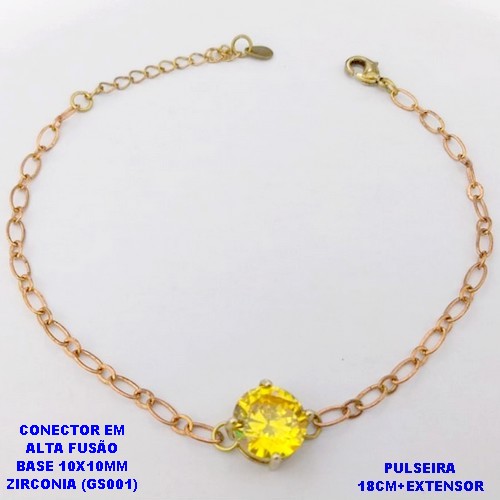 PULSEIRA NO BRUTO PRONTO PARA O BANHO(POTE) PULSEIRA 1X1 ELLO BATIDO LARGURA 0,3MM / CONECTOR COM BASE EM ALTA FUSÃO( "ZIRCONIA GS001 ")" 10X10MM" / PESO 3.7GR - BRU29213