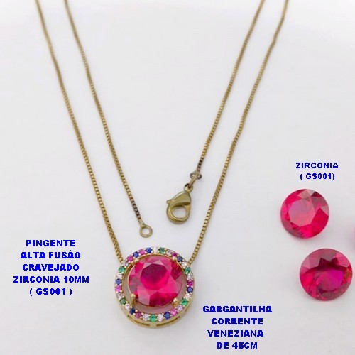GARGANTILHA NO BRUTO PRONTO PARA O BANHO(POTE)- GARGANTILHA COM CORRENTE VENEZIANA DE 45CM PINGENTE ALTA FUSÃO CRAVEJADO(ZIRCONIA 10X10MM (GS001) PESO TOTAL 4.3GR - BRU29217