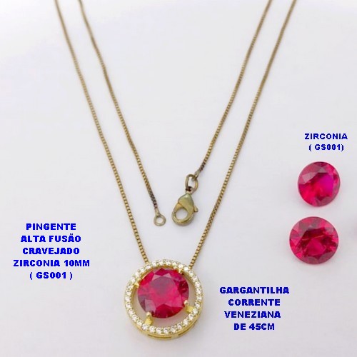GARGANTILHA NO BRUTO PRONTO PARA O BANHO(POTE)- GARGANTILHA COM CORRENTE VENEZIANA DE 45CM PINGENTE ALTA FUSÃO CRAVEJADO(ZIRCONIA 10X10MM (GS001) PESO TOTAL 4.3GR - BRU29218