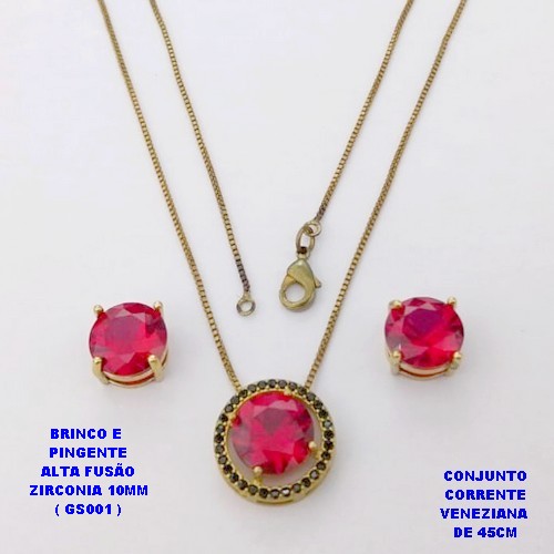 CONJUNTO NO BRUTO PRONTO PARA O BANHO(POTE)- CONJUNTO COM CORRENTE VENEZIANA DE 45CM PINGENTE E BRINCO ALTA FUSÃO (ZIRCONIA 10X10MM (GS001) PESO TOTAL 7.5GR - BRU29224
