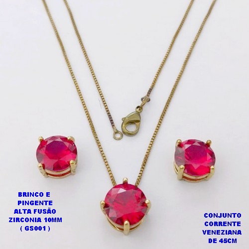 CONJUNTO NO BRUTO PRONTO PARA O BANHO(POTE)- CONJUNTO COM CORRENTE VENEZIANA DE 45CM PINGENTE E BRINCO ALTA FUSÃO (ZIRCONIA 10X10MM (GS001) PESO TOTAL 6.8GR - BRU29225