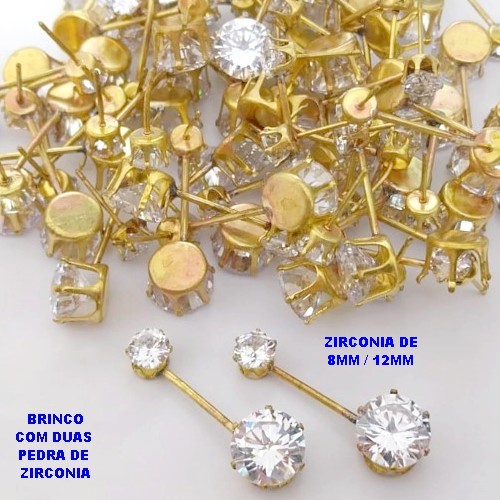 BRINCO NO BRUTO PRONTO PARA O BANHO(CX49)- BRINCO COM DUAS PEDRA DE ZIRCONIA 8X8MM / 12X12MM - PESO TOTAL 8.4GR - BRU29229
