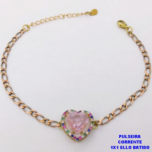 PULSEIRA NO BRUTO PRONTO PARA O BANHO(CX194) PULSEIRA 1X1 ELLO BATIDO LARGURA 3MM / CONECTOR COM CONECTOR EM ALTA FUSÃO CRAVEJADA ( "ZIRCONIA " 10X10MM" / PESO 4.6GR - BRU29234